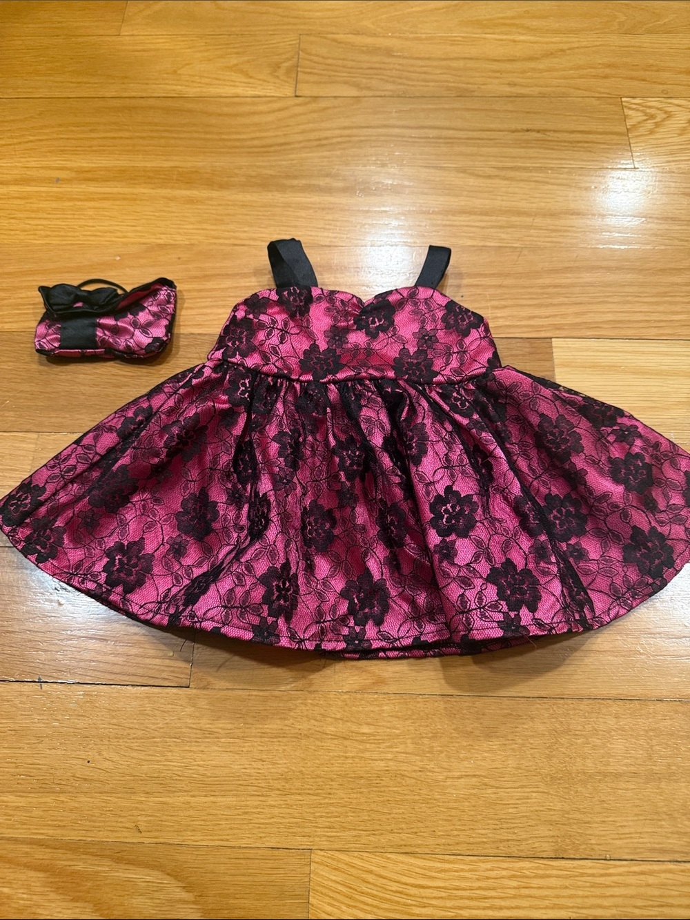 Bulid -A-Bear magenta / black lace dress and matching purse .